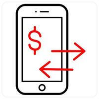 Online Transaction and online money icon concept in red line color vector