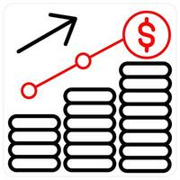 Growth and financial growth icon concept in red line color vector