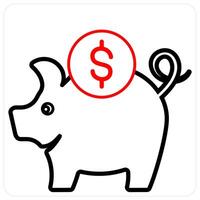 Piggy Bank and save money icon concept in red line color vector