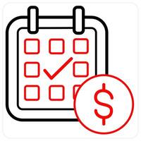 Scheduled Payment and calendar icon concept in red line color vector