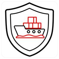 Marine Insurance icon concept in red line color vector