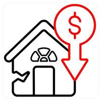 House damage insurance icon concept in red line color vector