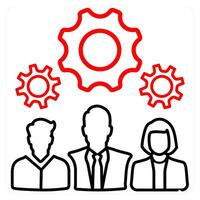 Teamwork and specialist icon concept in red line color vector