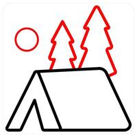Camping icon concept in red line color vector