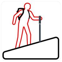 hiking icon concept in red line color vector