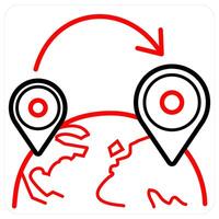 gps and pin icon concept in red line color vector