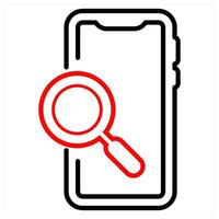 Mobile Search and search icon concept in red line color vector