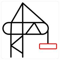 Crane and construction icon concept in red line color vector