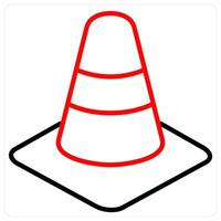 Traffic and traffic cone icon in red line color vector