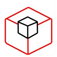 3D Model and cube icon concept in red line color vector