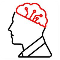 Artificial Intelligence and smart thought icon concept in red line color vector