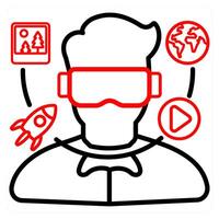 Virtual Reality and Augmented icon concept in red line color vector