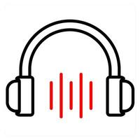 Audio Visual and headphone icon concept in red line color vector