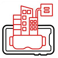 VR Applications and virtual reality icon concept in red line color vector