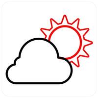 Cloudy Day and weather icon concept in red line color vector