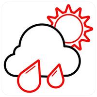 Rainy Day and raindrops icon concept in red line color vector