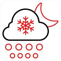 Night Snowfall and snow icon concept in red line color vector