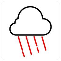 Rainy Cloud and rain icon concept in red line color vector