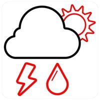 Storm and thunder icon concept in red line color vector