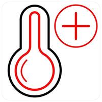Hot Temperature and thermometer icon concept in red line color vector