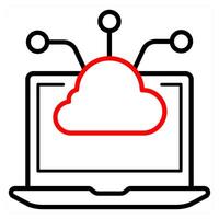 Cloud Server and computing icon concept in red line color vector