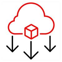 Cloud Download icon concept in red line color vector