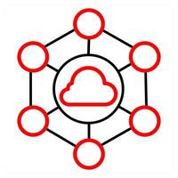 Cloud Network icon in red line color vector