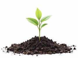 Young Green Plant Growing from Soil Pile Symbolizing New Beginnings and Growth photo