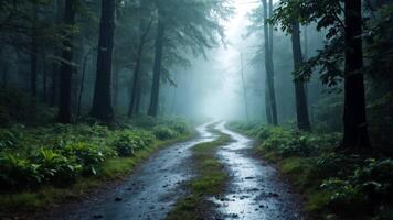 A path in the middle of a forest with fog video