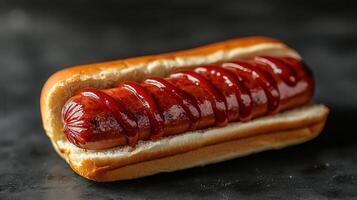 Tasty hot dog served in a soft bun ready to be topped with condiments for a quick and satisfying meal experience photo