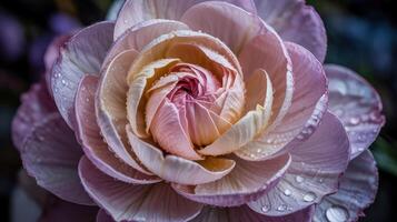 Delicate Pink and Cream Flower Petals Glistening With Droplets After a Refreshing Rain in a Garden Setting photo