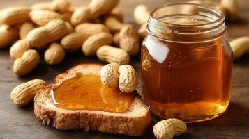 Rich and creamy peanut butter paired with crunchy peanuts for a deliciously nutritious combination of flavors photo