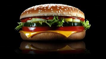 Classic hamburger with a juicy patty and fresh toppings perfectly assembled for a satisfying meal experience photo