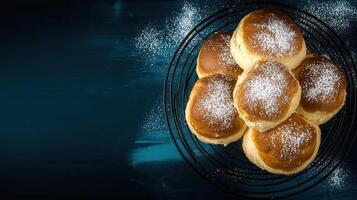 Assorted plate of doughs with powder sprinkling creating a rustic and inviting scene perfect for baking enthusiasts photo