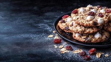 Whimsical plate of cookies with cranberries and cherries perfect for a sweet treat during celebrations or festive events photo