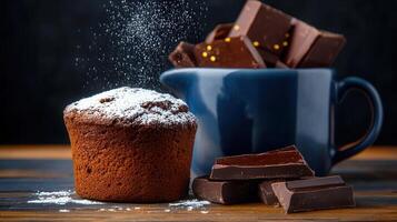 A pair of cups filled with rich chocolate beverage ready to be sipped and enjoyed in a cozy and warm environment photo