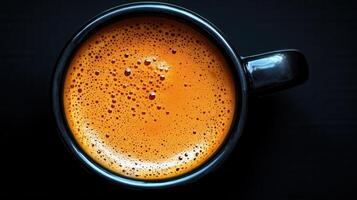A freshly brewed cup of hot coffee steaming in a cozy environment perfect for enjoying on a relaxing morning photo