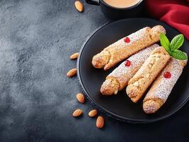 A plate of almond delicacies featuring tasty almonds and almond schnitte for a nutritious and satisfying snack photo