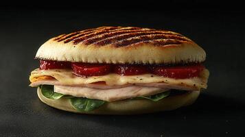 Delectable sandwich stacked high with ingredients ready for a satisfying meal perfect for lunch or casual dining photo