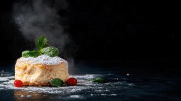 Elegant dessert with powder and sprinkles creating a beautiful display of colors and textures for a sweet treat photo