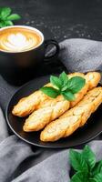 An inviting plate of food accompanied by a rich cup of coffee for a perfectly balanced meal experience any time of day photo