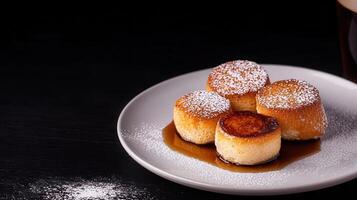Artistic plate of food with powder accents adding a touch of elegance and style to the culinary presentation photo