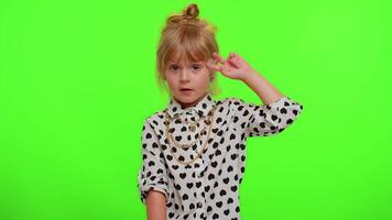 Kid child girl pointing at camera and showing stupid gesture, blaming some idiot for insane plan video