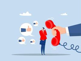 Telemarketing tell promotion to prospect or client concept businessman sale representative agent talk in phone call with thumb up feedback.Telephone call expert to generate lead or sales vector