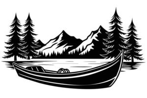 Serene Mountain Lake Scene with Canoe vector