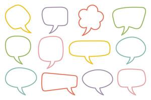 Hand drawn speech bubbles set. Editable Stroke. Colorful outline dialog balloons for messages, comics, chat or sticker design. Doodle cartoon style empty text frames. Illustration for kids fun design. vector