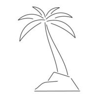 Palm tree line art. Minimal tropical beach outline. Simple hand-drawn vacation island element. Summer exotic contour sketch for travel design, eco print, nature icon or decor use. vector