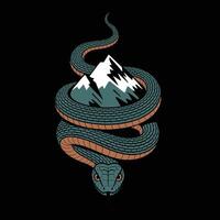 A snake with a mountain on its back. The mountain is covered in snow. The snake is curled up and he is angry vector