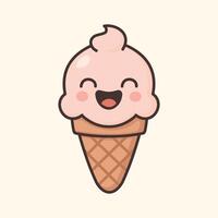 Kawaii Design Style Happy Ice Cream Cone Template vector