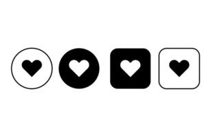 Heart icon buttons set. Black and white heart symbols. Heart shapes vector